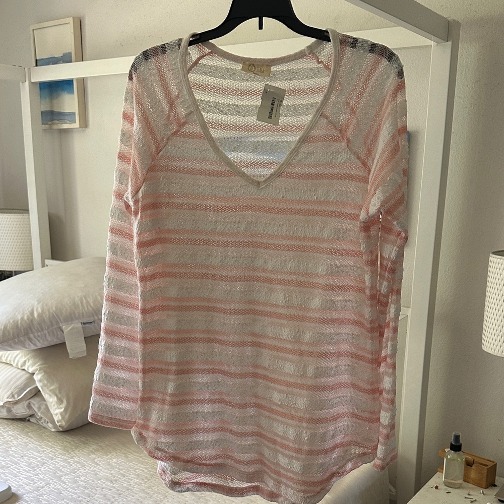 Pink Sheer Striped Knit Top